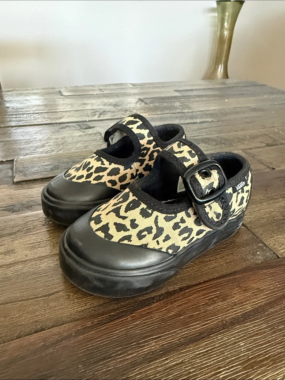 Vans Kids Leopard Mary Jane Shoes - Black/Tan